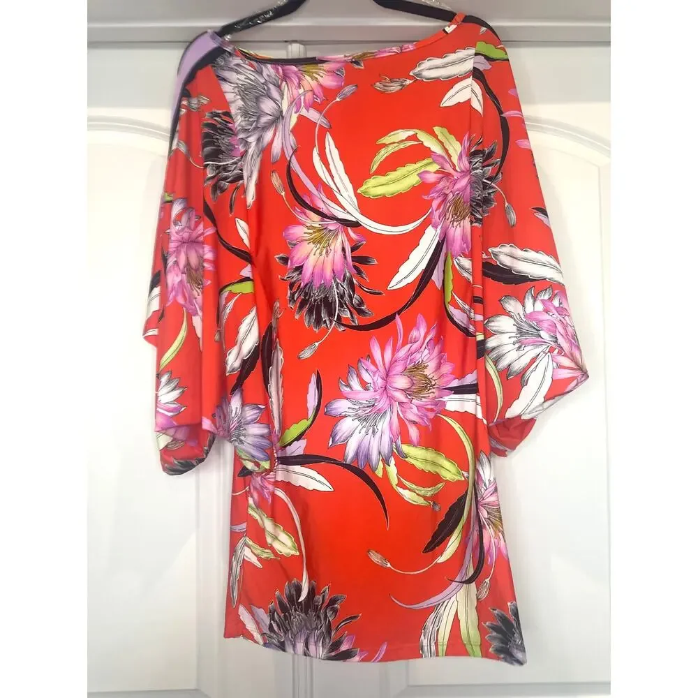 Trina Turk NWT Swim and Spa Collection Red with Multicolor Floral Swim Coverup